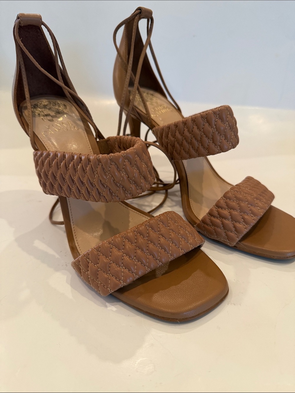 Vince Camuto Tan Strap Lace-Up Heels Size 8.5 - Picture 4 of 12